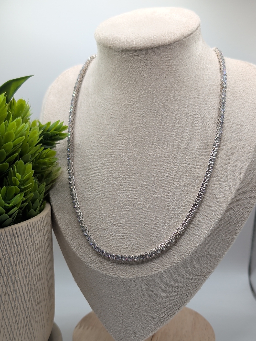 PAVOI Rhodium Plated .925 Sterling 3mm Cubic Zirconia Classic Tennis Necklace